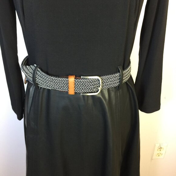 Calvin Klein Fit & Flare Dress Size 8 Black Faux Leather Mock Neck 3/4 Sleeve - Picture 6 of 14